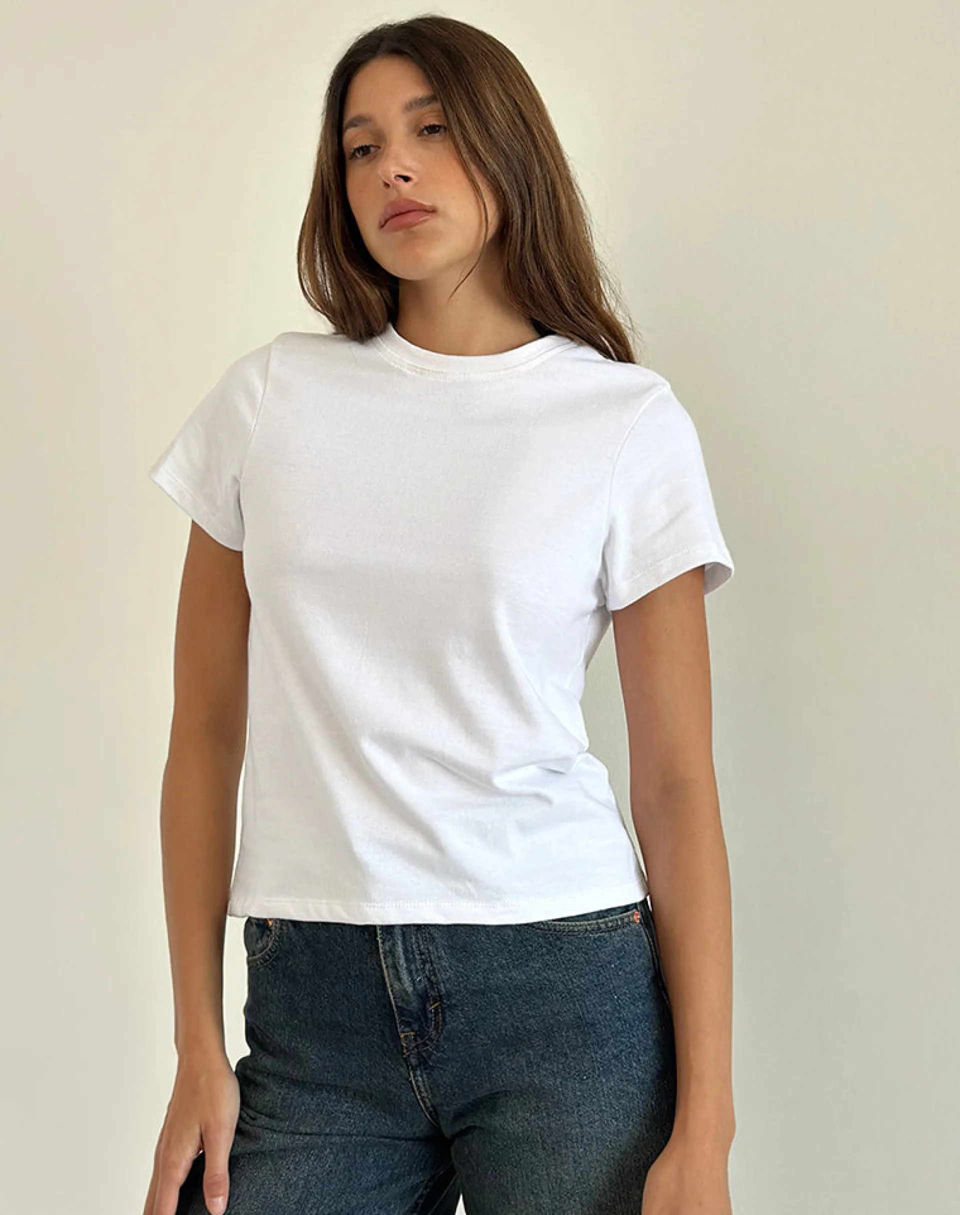 Motel Rocks Basics | Basic Tops-Sakha Boxy Top in Plain White PlainWhite