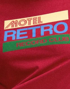 Motel Rocks Printed Tops | Tees-Saki Tee in Adrenaline Red with Motel Retro Club Motif AdrenalineRedwithMotelRetroClubMotif
