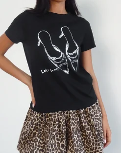 Motel Rocks Printed Tops | Tees-Saki Tee in Black with Lets Dance Print BlackwithLetsDancePrint