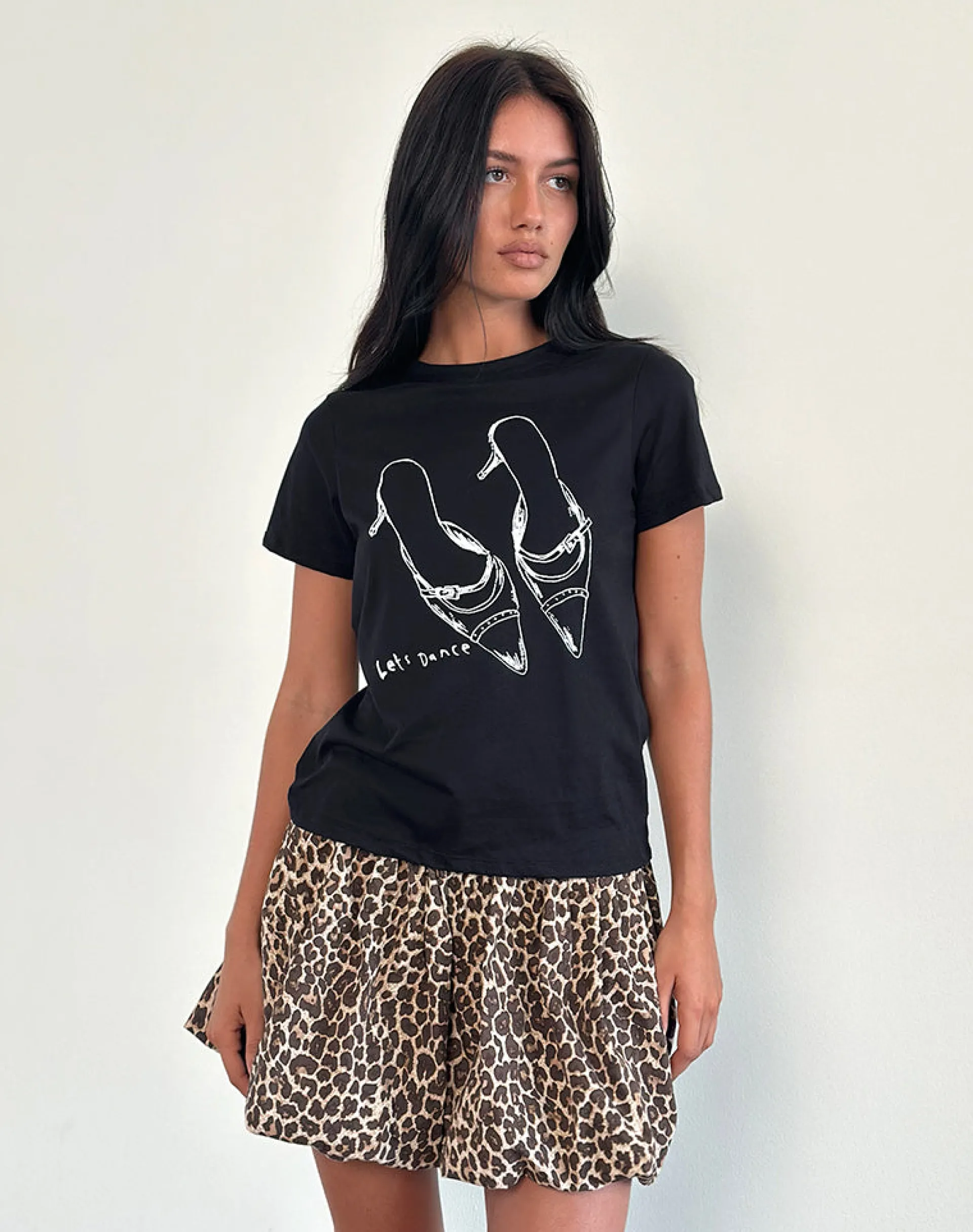 Motel Rocks Printed Tops | Tees-Saki Tee in Black with Lets Dance Print BlackwithLetsDancePrint