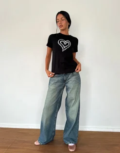 Motel Rocks Basics | Basic Tops-Saki Tee in Black with Love Tie Dye BlackwithLoveTieDye