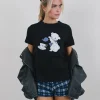 Motel Rocks Basic Tops | Tees-Saki Tee in Black With Tea Time Print BlackwithTeaTimePrint