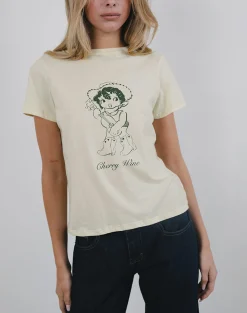Motel Rocks Printed Tops | Tees-Saki Tee in Buttermilk with Cherry Wine Print ButtermilkwithCherryWinePrint
