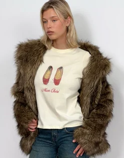 Motel Rocks Printed Tops | Tees-Saki Tee in Buttermilk with Mon Cheri Print ButtermilkwithMonCheriPrint