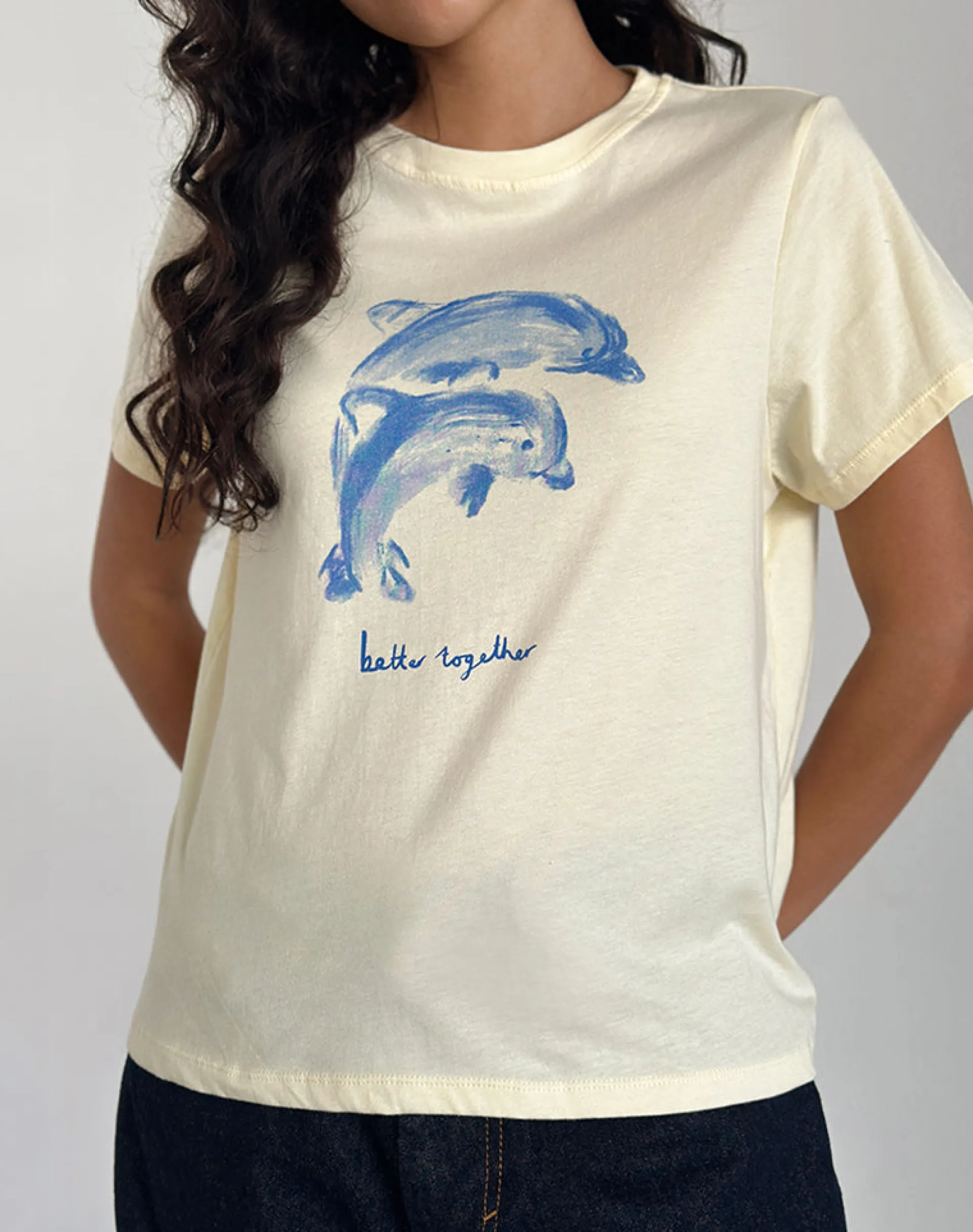 Motel Rocks Printed Tops | Tees-Saki Tee in Buttermilk with Better Together Slogan ButtermilkwithBetterTogetherSlogan