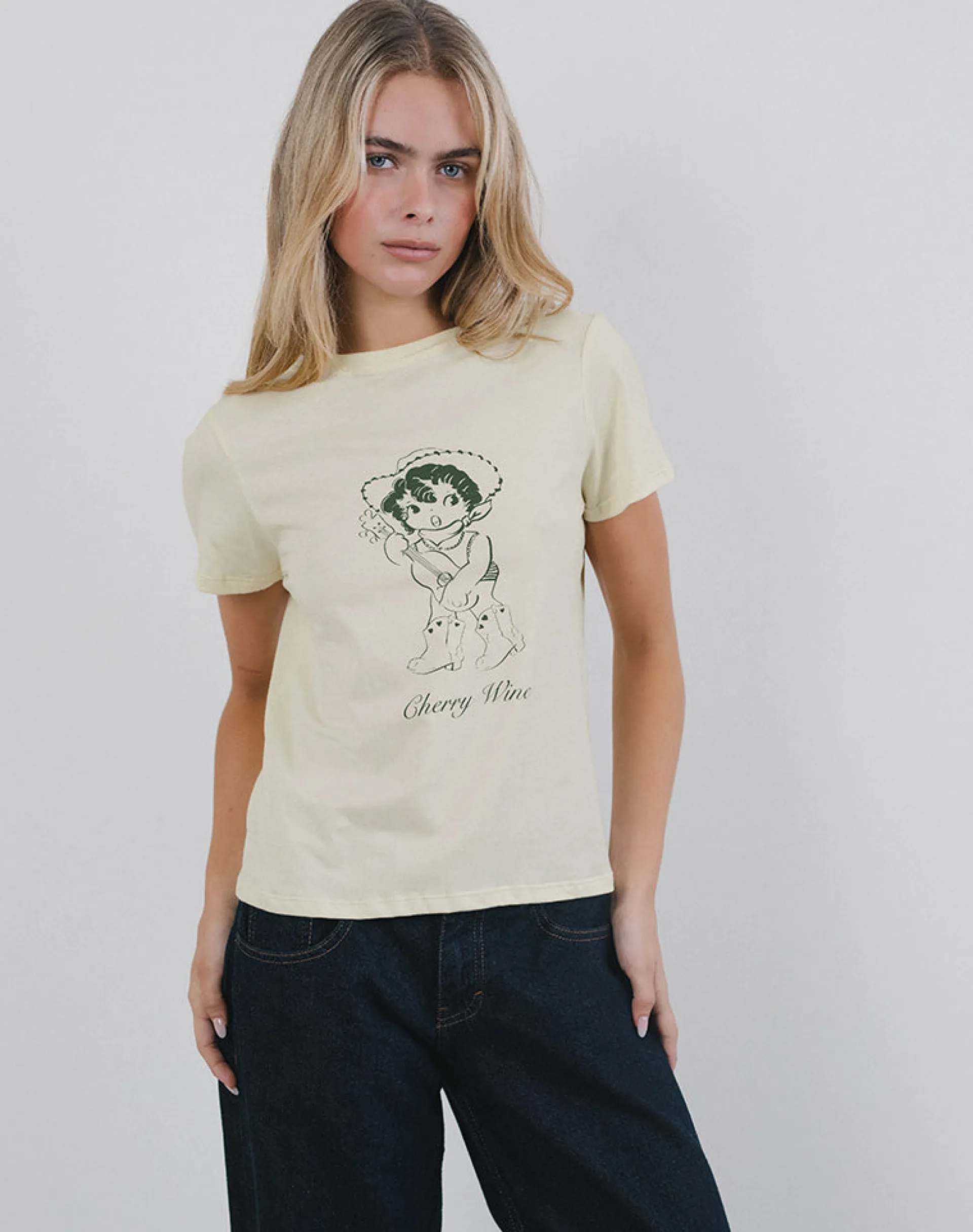 Motel Rocks Printed Tops | Tees-Saki Tee in Buttermilk with Cherry Wine Print ButtermilkwithCherryWinePrint