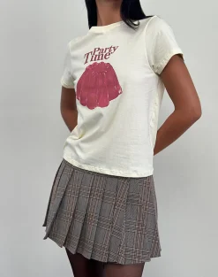 Motel Rocks Printed Tops | Tees-Saki Tee in Buttermilk with Party Time Print ButtermilkwithPartyTimePrint