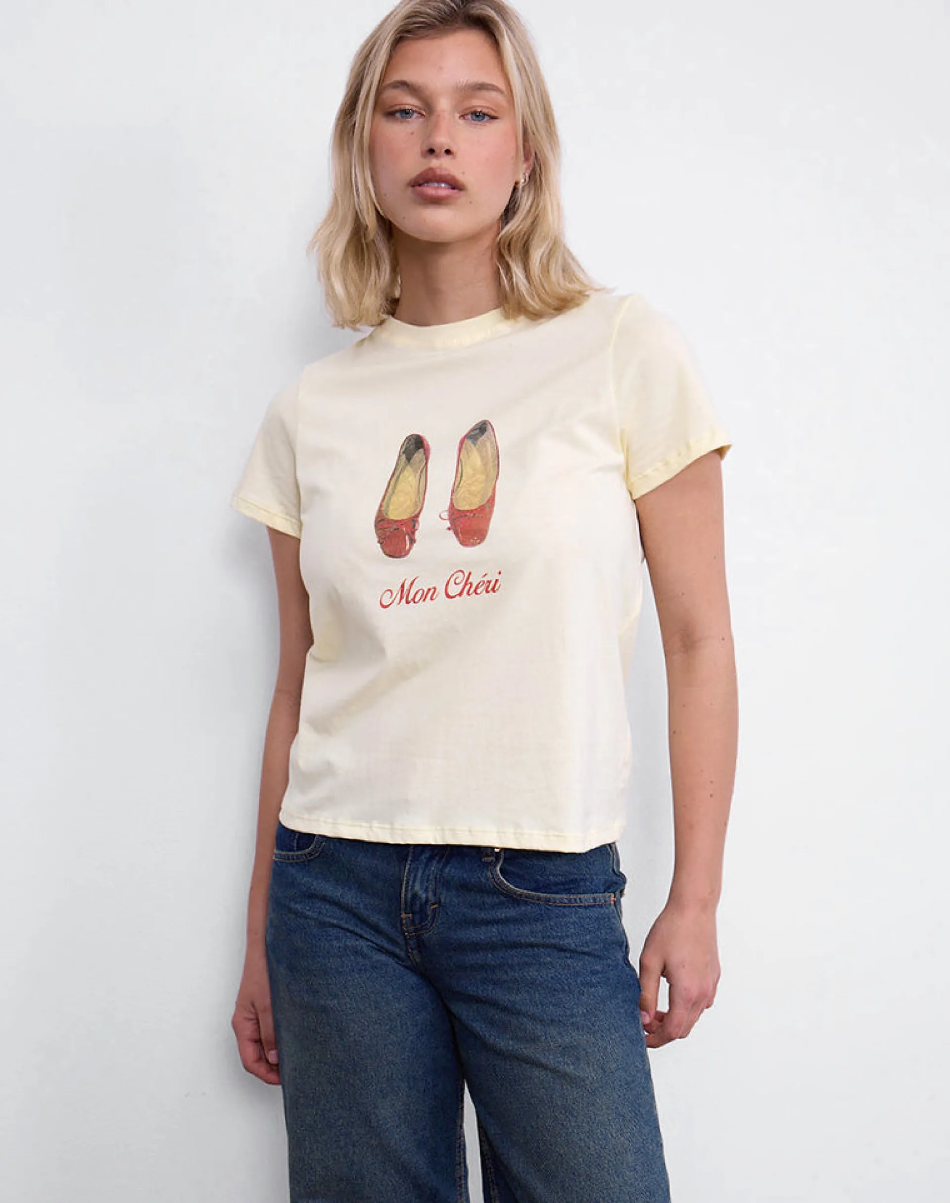 Motel Rocks Printed Tops | Tees-Saki Tee in Buttermilk with Mon Cheri Print ButtermilkwithMonCheriPrint