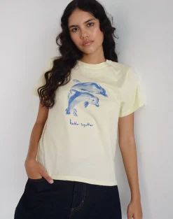 Motel Rocks Printed Tops | Tees-Saki Tee in Buttermilk with Better Together Slogan ButtermilkwithBetterTogetherSlogan