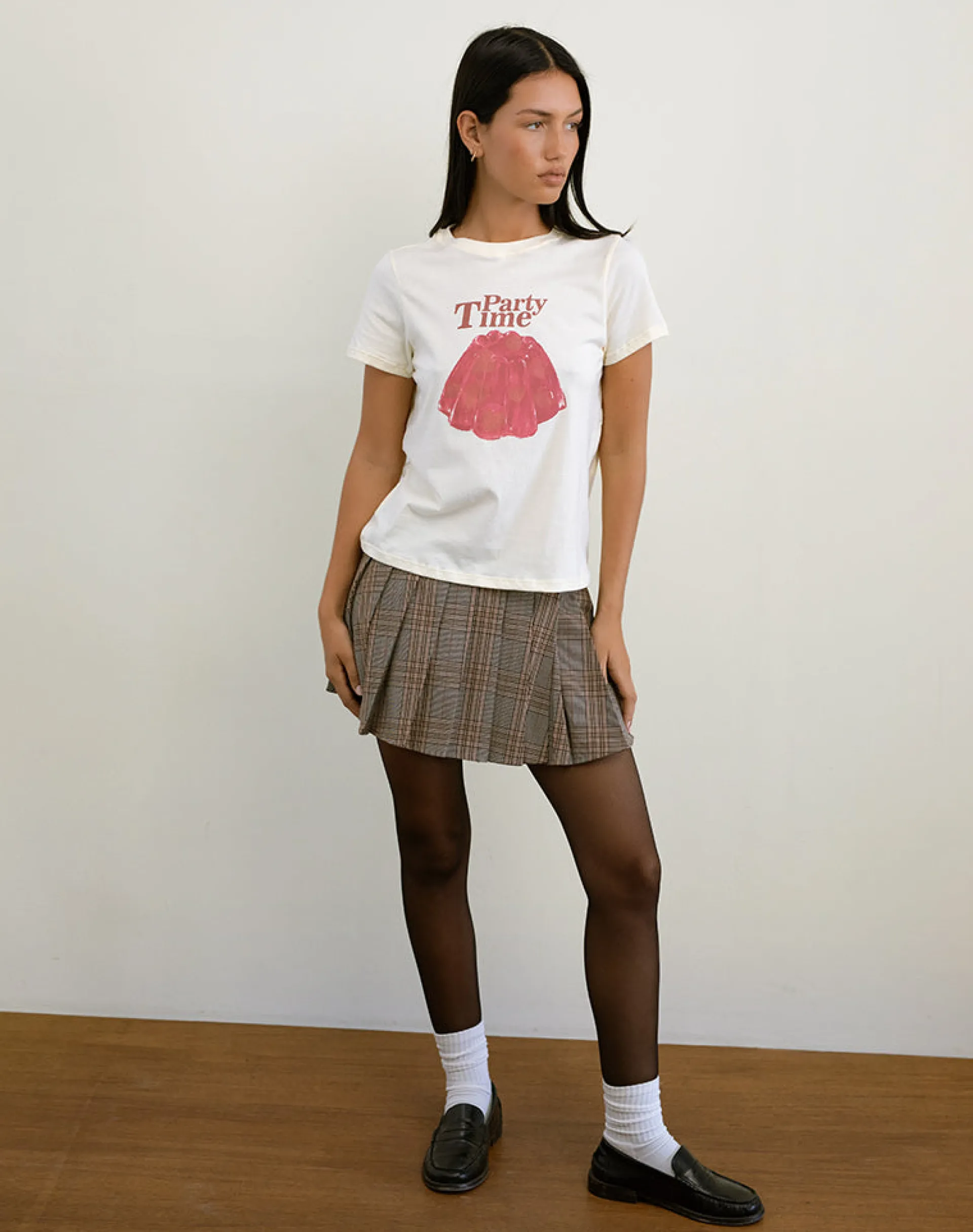 Motel Rocks Printed Tops | Tees-Saki Tee in Buttermilk with Party Time Print ButtermilkwithPartyTimePrint