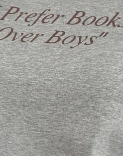 Motel Rocks Basic Tops | Printed Tops-Saki Tee in Grey Marl with I Prefer Books Over Boys Slogan GreyMarlwithIPreferBooksOverBoysSlogan