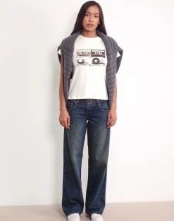 Motel Rocks Printed Tops | Tees-Saki Tee in Ivory with Retro Cassette Motif IvorywithRetroCassetteMotif
