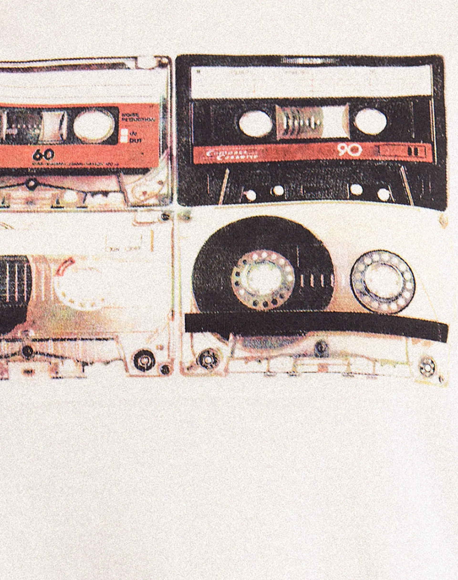 Motel Rocks Printed Tops | Tees-Saki Tee in Ivory with Retro Cassette Motif IvorywithRetroCassetteMotif