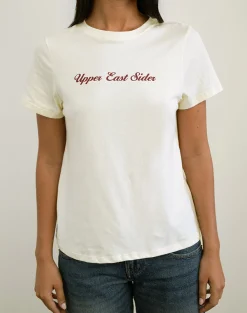 Motel Rocks Basic Tops | Printed Tops-Saki Tee in Ivory with Upper East Sider Print IvorywithUpperEastSiderPrint