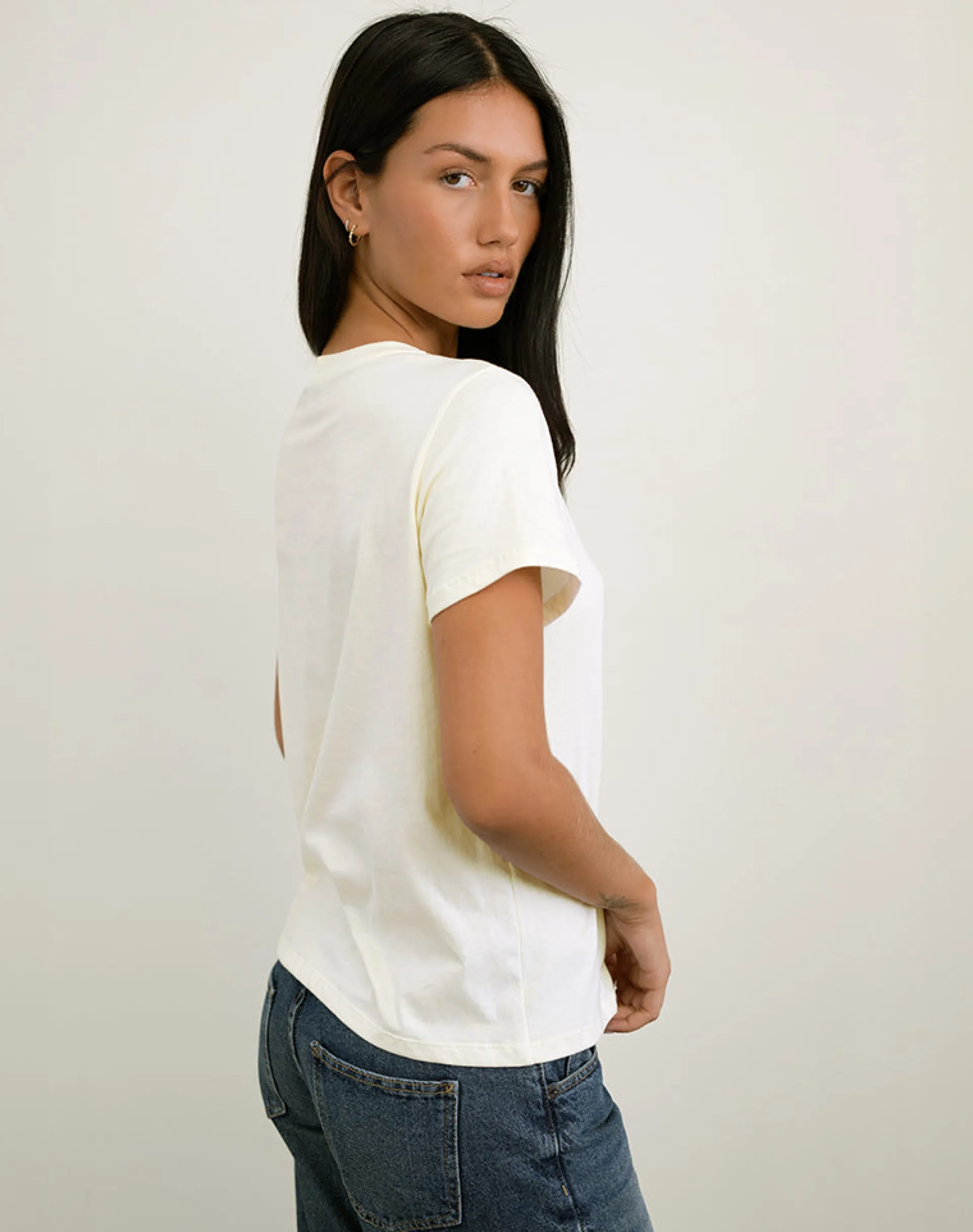 Motel Rocks Basic Tops | Printed Tops-Saki Tee in Ivory with Upper East Sider Print IvorywithUpperEastSiderPrint
