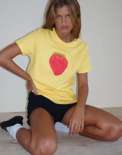 Motel Rocks Basic Tops | Printed Tops-Saki Tee in Lemonade Oversized Strawberry LemonadeOversizedStrawberry
