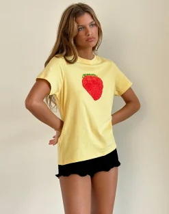 Motel Rocks Basic Tops | Printed Tops-Saki Tee in Lemonade Oversized Strawberry LemonadeOversizedStrawberry