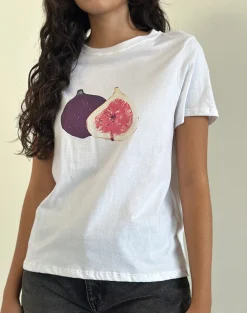 Motel Rocks Basic Tops | Printed Tops-Saki Tee in White Fig whitefig