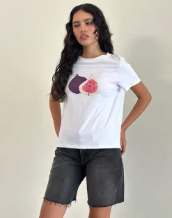 Motel Rocks Basic Tops | Printed Tops-Saki Tee in White Fig whitefig