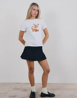 Motel Rocks Printed Tops | Tees-Saki Tee in White with Baby Deer Print WhitewithBabyDeerPrint
