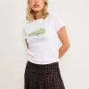 Motel Rocks Basic Tops | Printed Tops-Saki Tee in White with Green Car WhitewithGreenCar