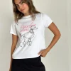 Motel Rocks Basic Tops | Tees-Saki Tee in White with Poodle Graphic WhitewithPoodleGraphic