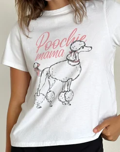 Motel Rocks Basic Tops | Tees-Saki Tee in White with Poodle Graphic WhitewithPoodleGraphic