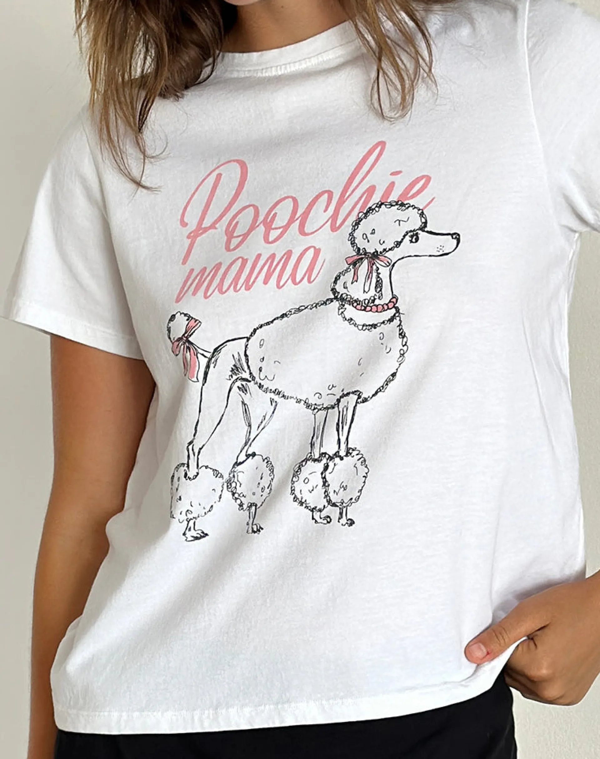 Motel Rocks Basic Tops | Tees-Saki Tee in White with Poodle Graphic WhitewithPoodleGraphic