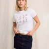 Motel Rocks Tees-Saki Tee in White with Red Star Signs Print WhitewithRedStarSignsPrint