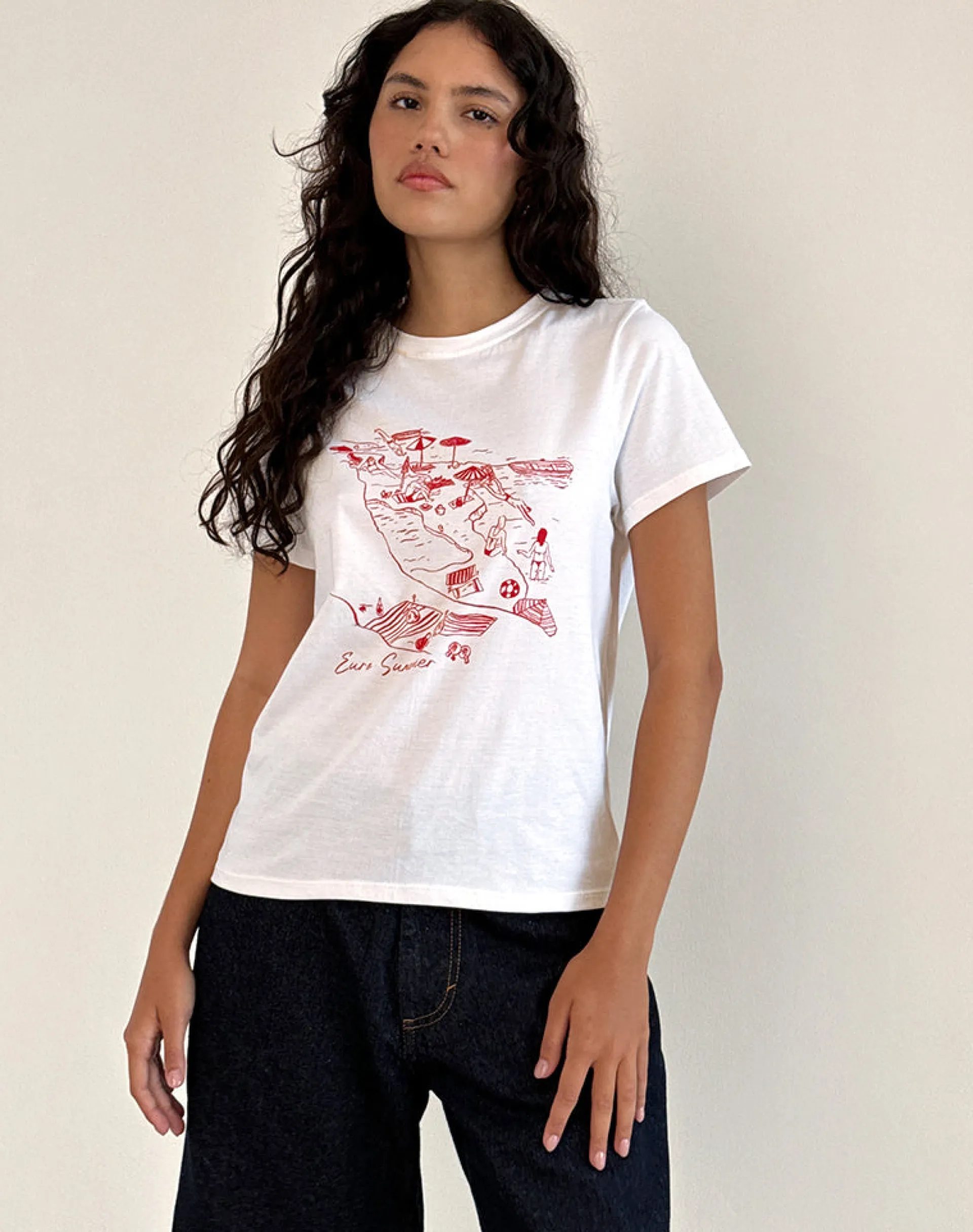 Motel Rocks Tees-Saki Tee in White with Royal Red Euro Summer WhitewithRoyalRedEuroSummer