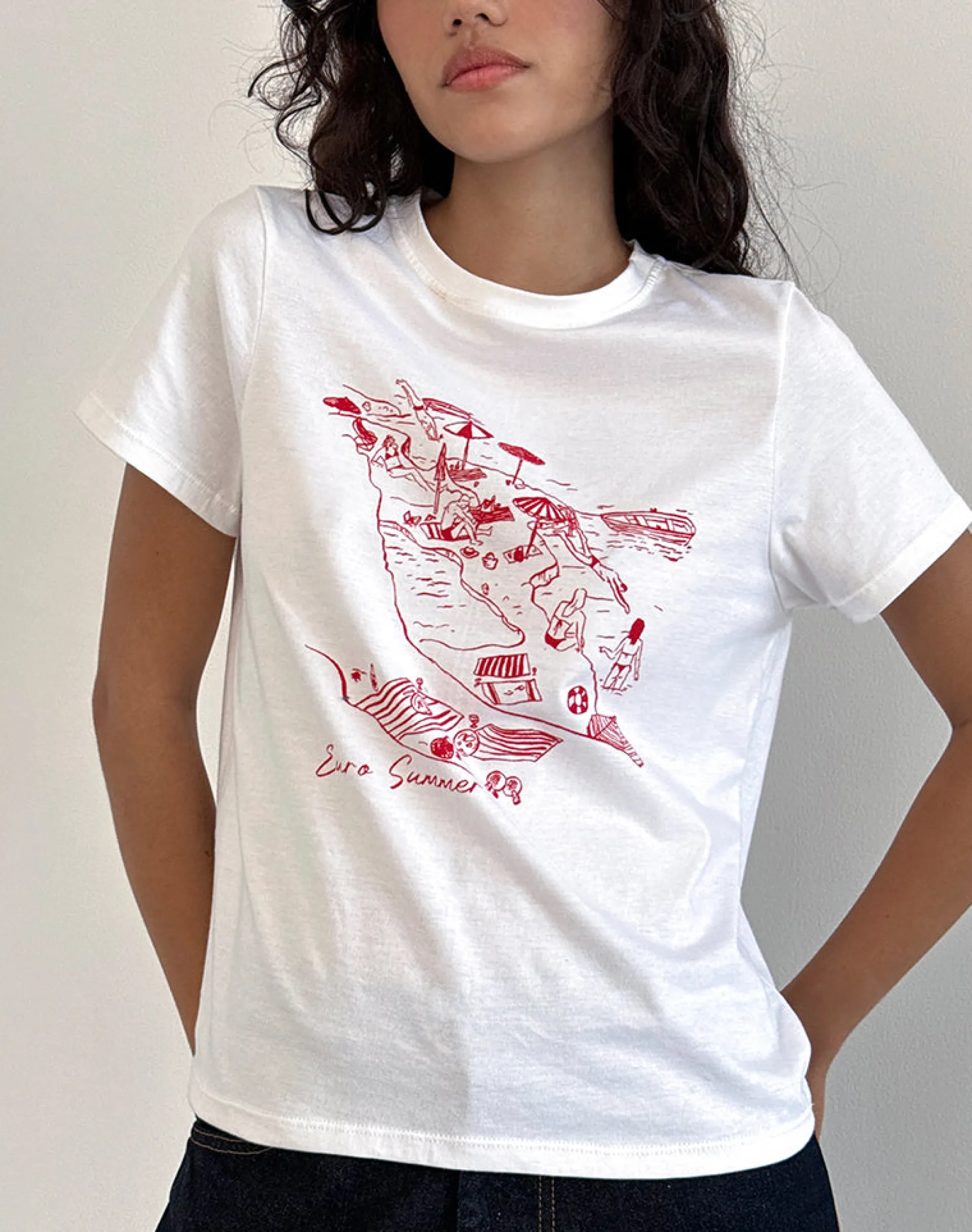 Motel Rocks Tees-Saki Tee in White with Royal Red Euro Summer WhitewithRoyalRedEuroSummer