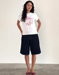 Motel Rocks Tees-Saki Tee in White with Royal Red Euro Summer WhitewithRoyalRedEuroSummer