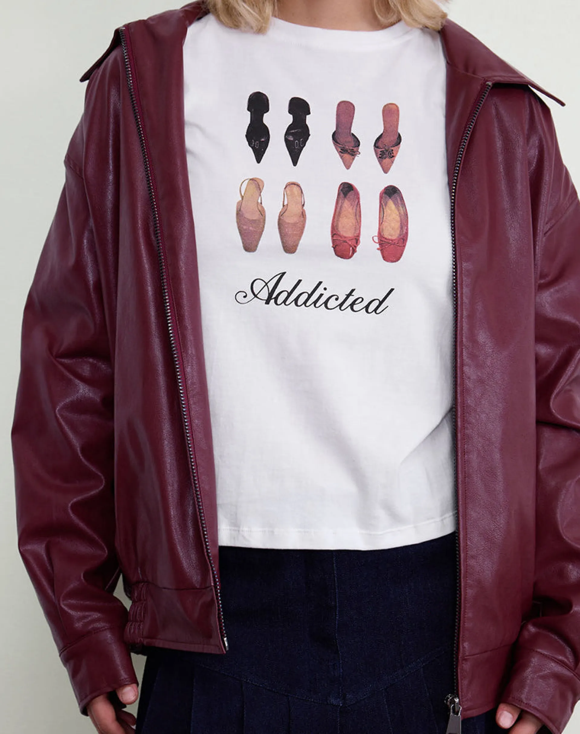 Motel Rocks Printed Tops | Tees-Saki Tee in White with Shoe Addicted Print WhitewithShoeAddictedPrint