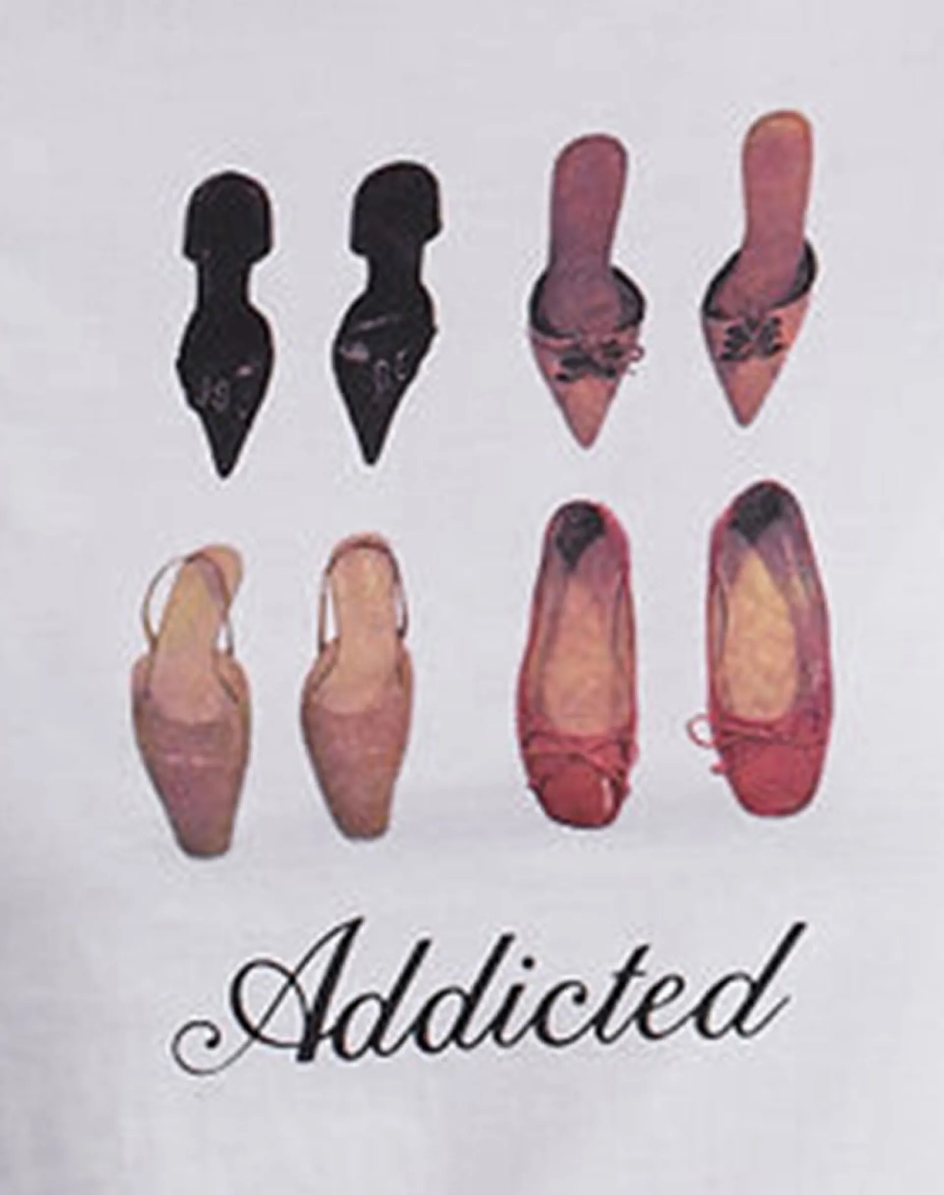 Motel Rocks Printed Tops | Tees-Saki Tee in White with Shoe Addicted Print WhitewithShoeAddictedPrint