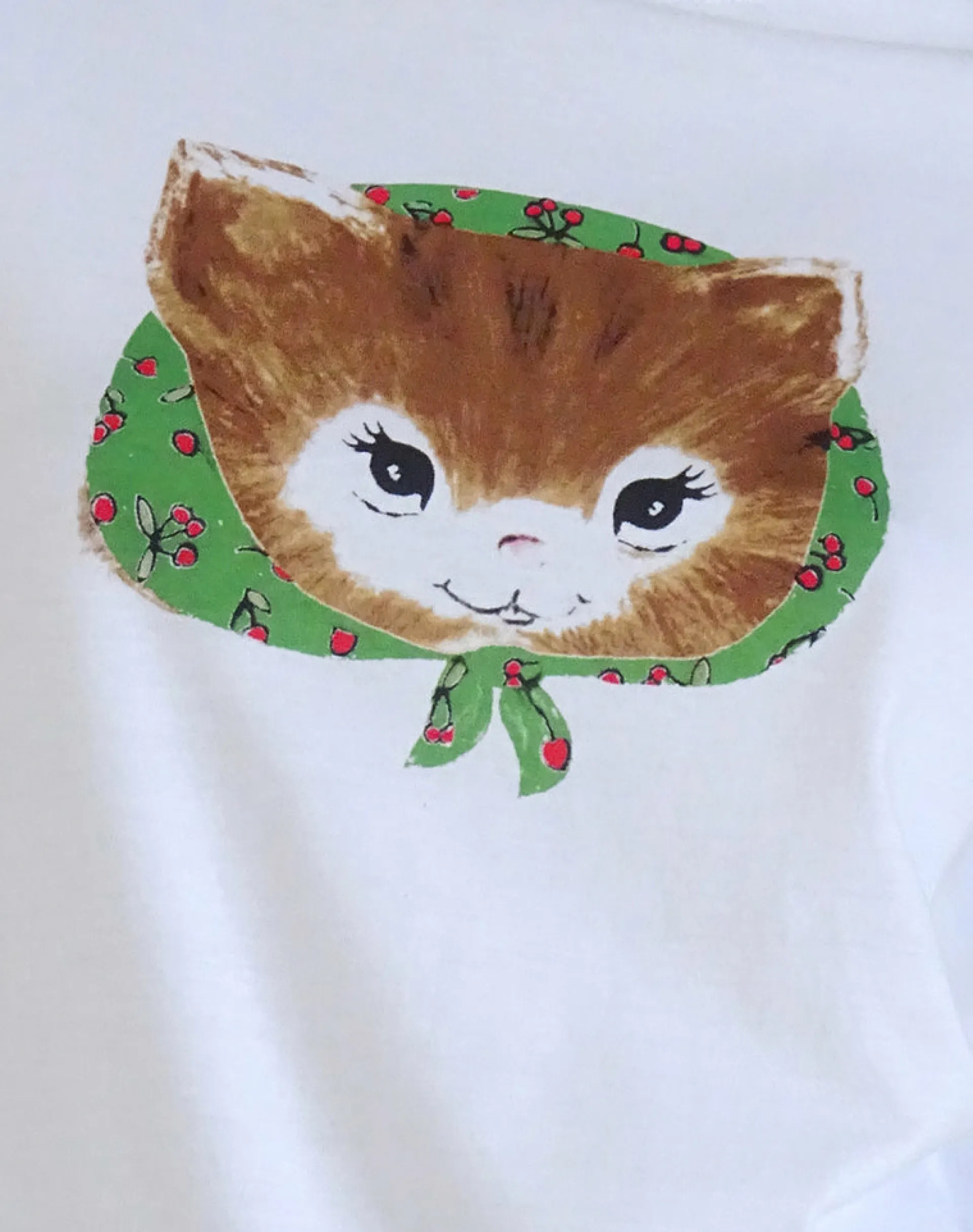 Motel Rocks Basic Tops | Printed Tops-Saki White Tee in Kitty Print KittyPrint