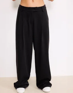 Motel Rocks Tailoring | Wide Leg Pants-Sakira Oversized Wide Leg Trousers in Black