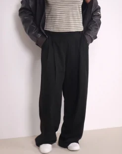 Motel Rocks Tailoring | Wide Leg Pants-Sakira Oversized Wide Leg Trousers in Black