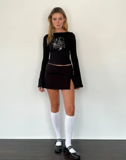 Motel Rocks Long Sleeve Tops-Salaka Long Sleeve Top in Black Script Heart Graphic