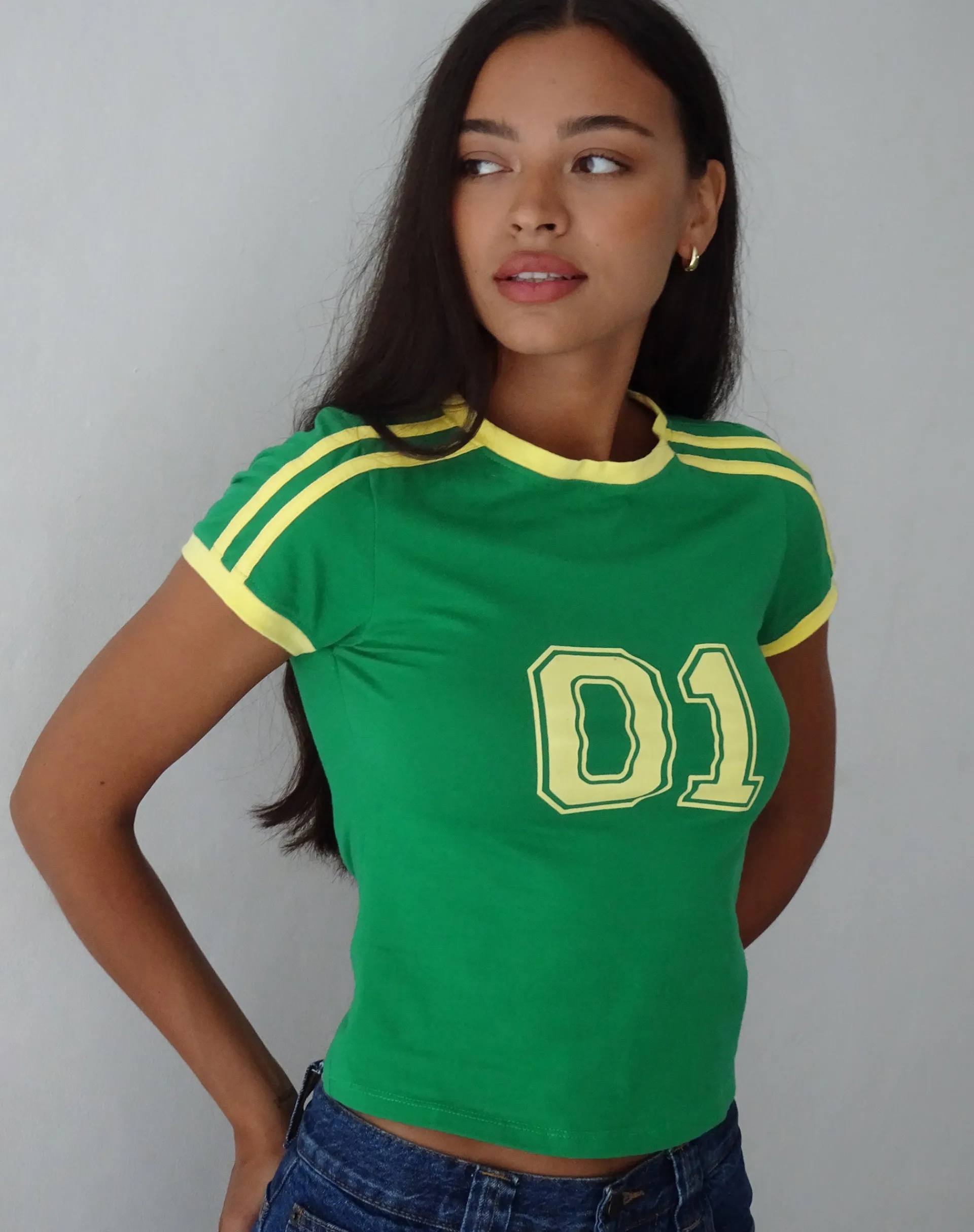 Motel Rocks Basics | Printed Tops-Salda Sporty Fitted Tee in Green