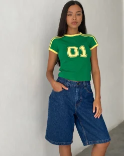 Motel Rocks Basics | Printed Tops-Salda Sporty Fitted Tee in Green