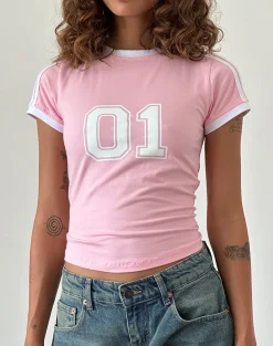 Motel Rocks Basics | Basic Tops-Salda Sporty Tee in Ballet Pink with White Binding balletpinkwithwhitebinding