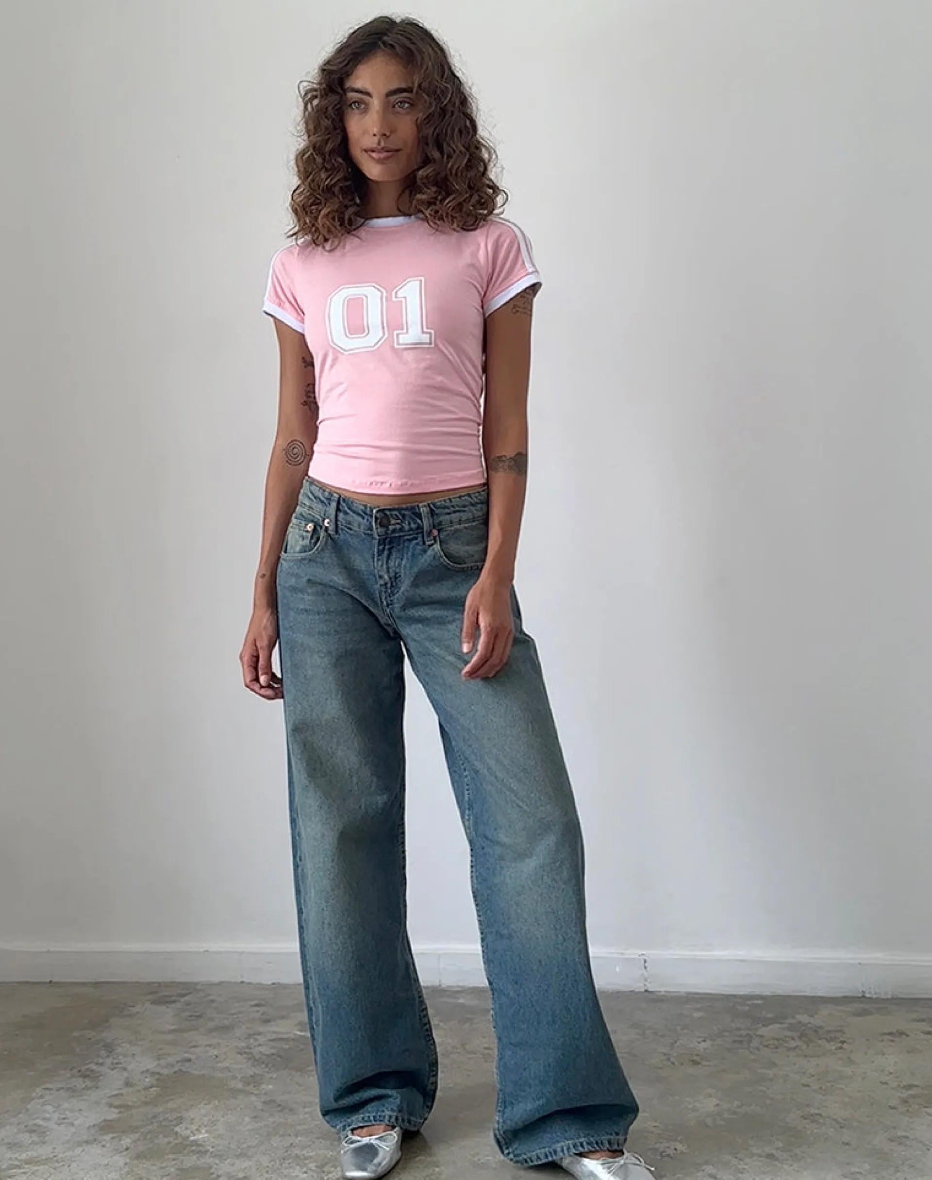 Motel Rocks Basics | Basic Tops-Salda Sporty Tee in Ballet Pink with White Binding balletpinkwithwhitebinding