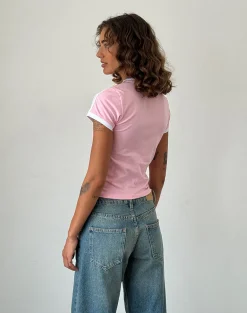 Motel Rocks Basics | Basic Tops-Salda Sporty Tee in Ballet Pink with White Binding balletpinkwithwhitebinding