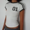 Motel Rocks Printed Tops-Salda Sporty Tee in Off White with Contrast Binding OffWhitewithContrastBinding