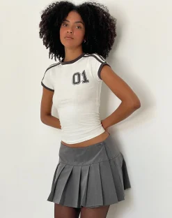 Motel Rocks Printed Tops-Salda Sporty Tee in Off White with Contrast Binding OffWhitewithContrastBinding