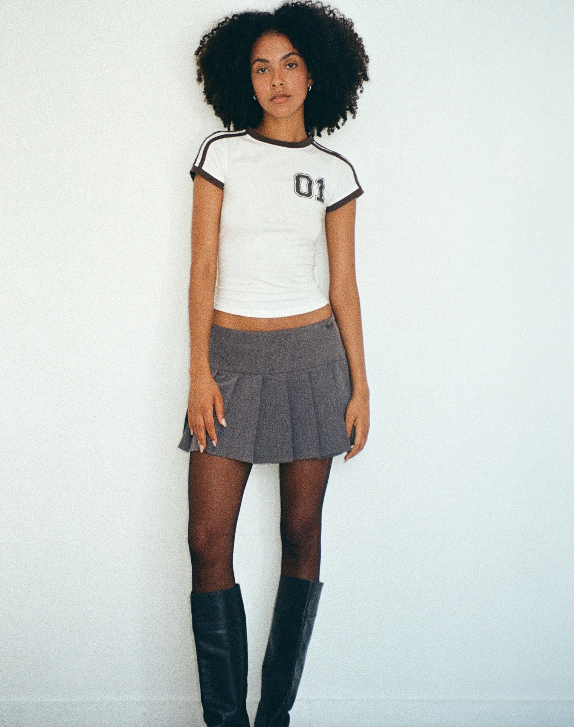 Motel Rocks Printed Tops-Salda Sporty Tee in Off White with Contrast Binding OffWhitewithContrastBinding