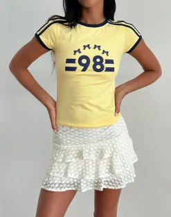 Motel Rocks Printed Tops | Tees-Salda Tee in Lemonade with Navy Binding and '98' Emb LemonadewithNavyBindingBindingand'98'Emb