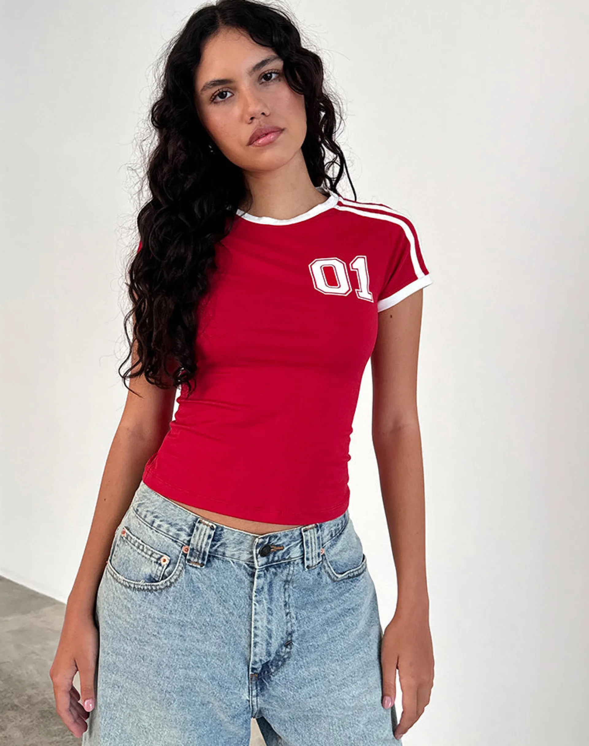Motel Rocks Printed Tops | Tees-Salda Tee in Tango Red with Off White Binding TangoRedwithOffWhiteBinding