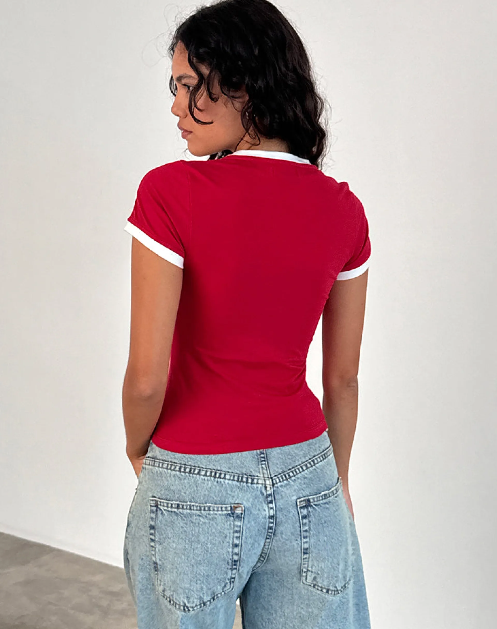 Motel Rocks Printed Tops | Tees-Salda Tee in Tango Red with Off White Binding TangoRedwithOffWhiteBinding