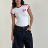 Motel Rocks Basic Tops | Printed Tops-Salda Tee in White with Tango Red Binding WhitewithTangoRedBinding